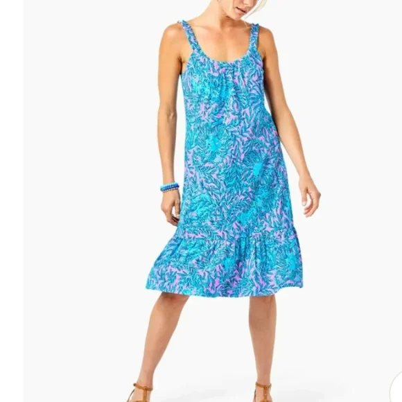 Lilly Pulitzer Collins Tank Dress Size Medium Knee Length Blue Pink - Picture 2 of 14